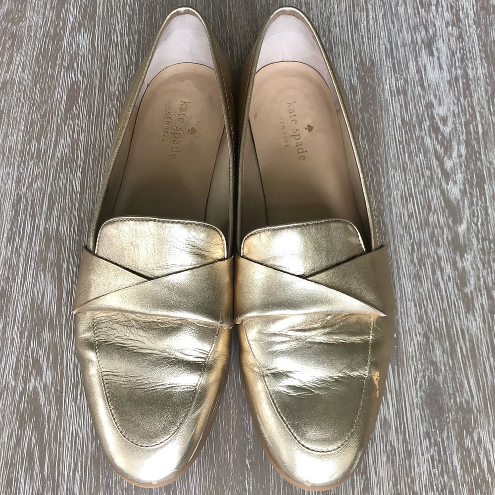 Kate Spade Metallic Gold Leather Loafers